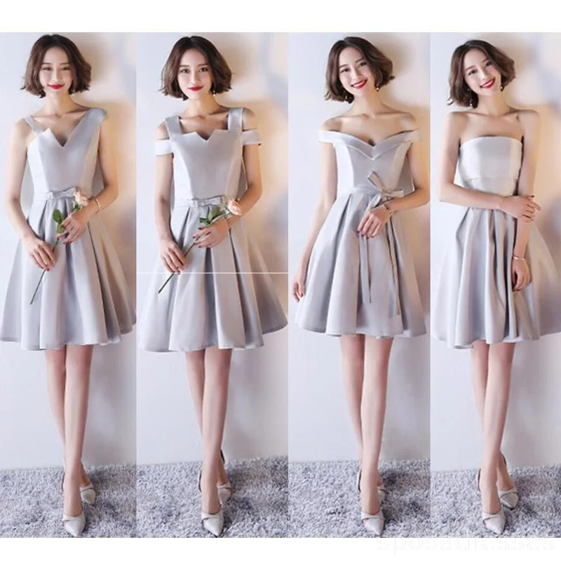 Must-Have Deals Silver Gray Short Mismatched Simple Short Bridesmaid Dresses Online, WG504
