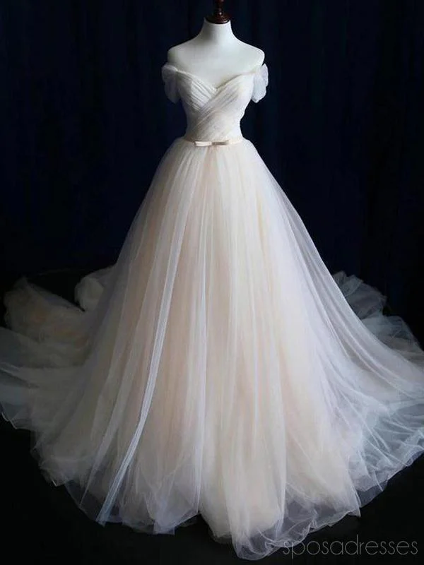 Great Deals Off Shoulder Simple Ruffle Cheap Wedding Dresses Online, Cheap Bridal Dresses, WD484