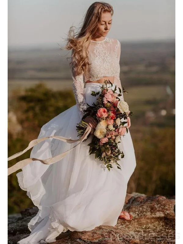 Must-Have Deals Sexy Long Sleeves Two Pieces Cheap Beach Wedding Dresses Online, Cheap Beach Bridal Dresses, WD469