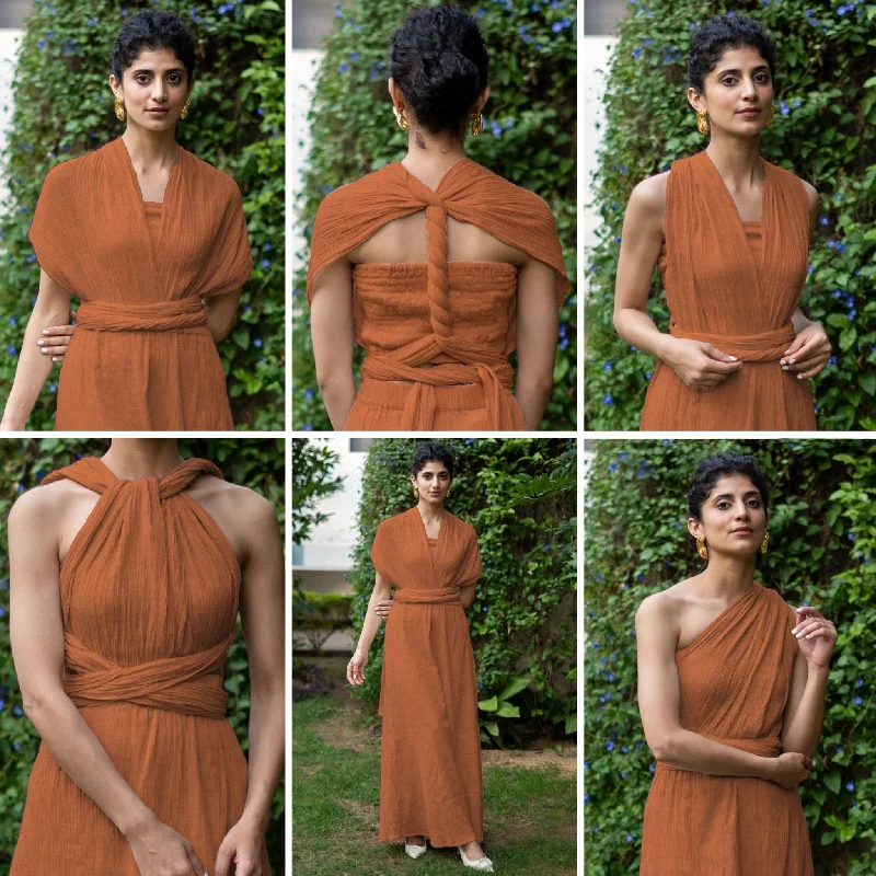 Mega Deal Rust Crinkled Cotton Flax Boho Infinity Drape Gown with Matching Tube