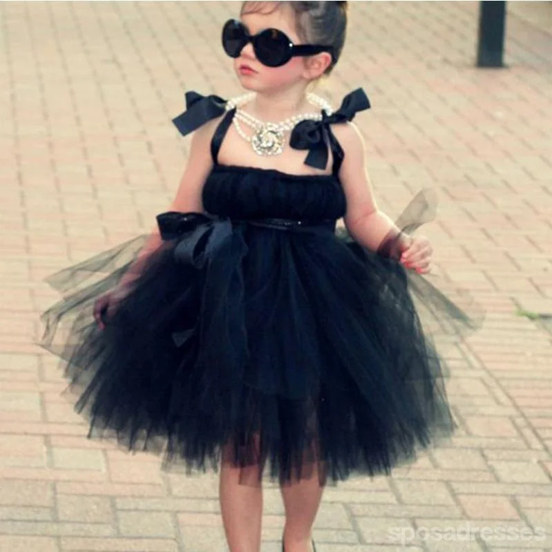 Act Now Cool Black Tulle Little Girl Dresses, Affordable Flower Girl Dresses, Little Black Dress, FG044