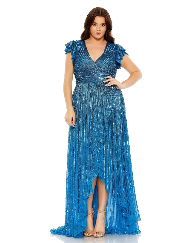 Savings Spectacular V-Neckline Flutter Sleeve High-Low Gown, Plus | Teal