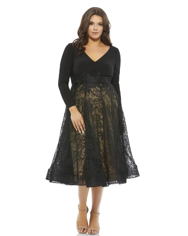 Discount Days Long Sleeve Jersey & Lace Cocktail Dress | Black / Nude