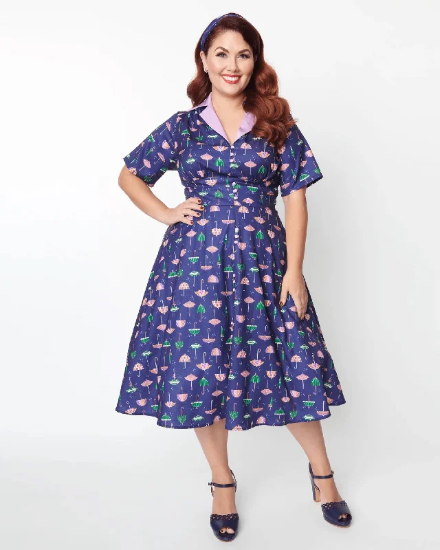 Members Only Unique Vintage Purple Umbrella Print Swing Dress | Purple