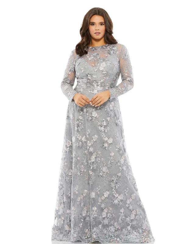 Markdown Madness Embellished Illusion Long Sleeve A Line Gown | Platinum