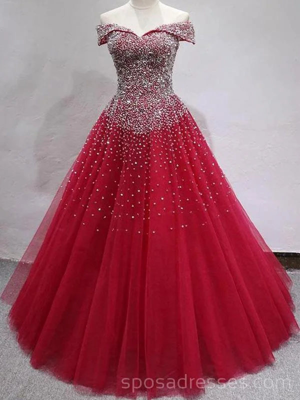Super Deal Off Shoulder Dark Red Cheap Long Evening Prom Dresses, Evening Party Prom Dresses, 18631