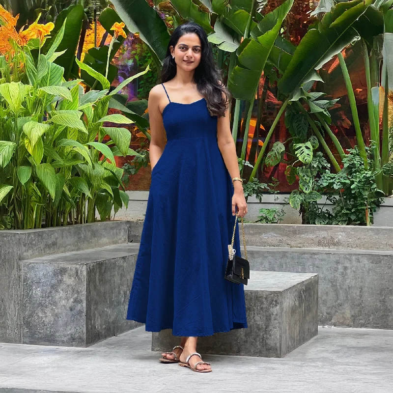Anniversary Sale Blue 100% Cotton Flared Sundress