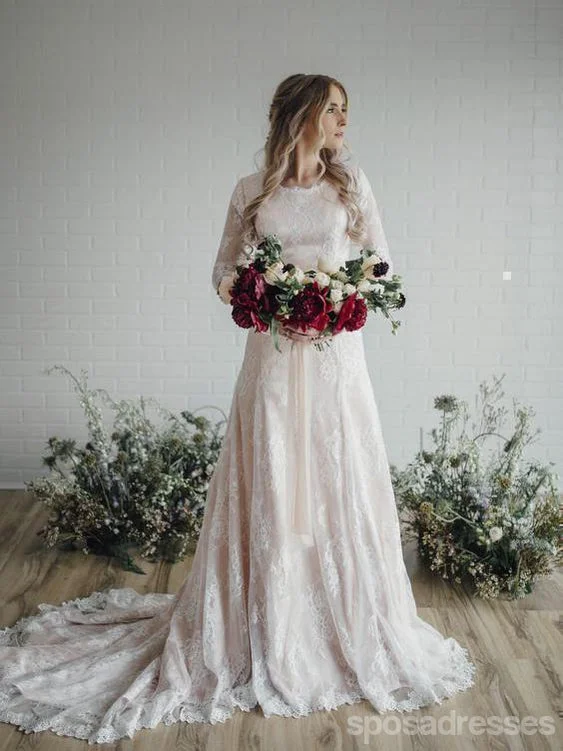 Shop and Save Modest Long Sleeves Lace A-line Wedding Dresses Online, Cheap Beach Bridal Dresses, WD479