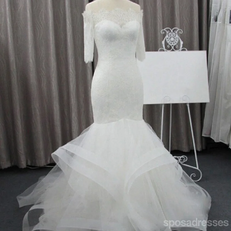 Today’s Deal Vantage Off Shoulder Half Sleeve Lace Sexy Mermaid Wedding Party Dresses, WD0075