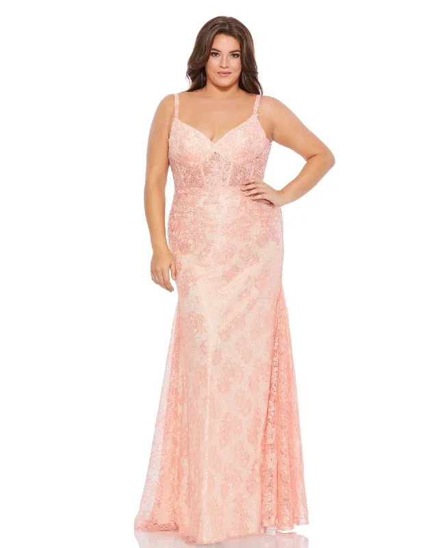 Grand Opening Sale Lace Sleeveless Illusion Corset Trumpet Gown | Coral