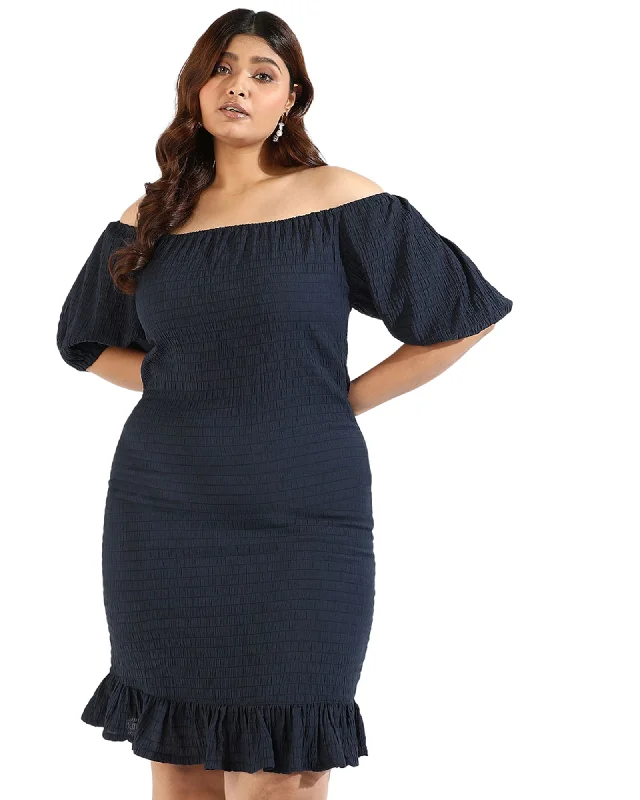 Exclusive Deal Women Blue Off Shoulder Dresses | Navy
