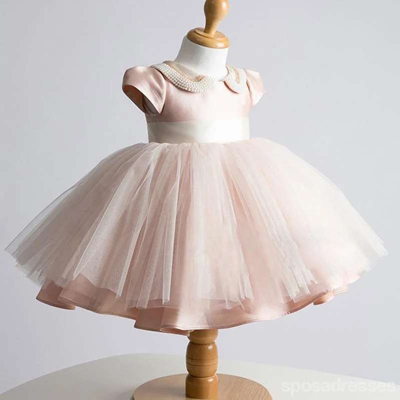 Inventory Reduction Lovely Cap Sleeve Pink Tulle Satin Flower Girl Dresses, Affordable Little Girl Dresses, FG031 Inventory Reduction Lovely Cap Sleeve Pink Tulle Satin Flower Girl Dresses, Affordable Little Girl Dresses, FG031