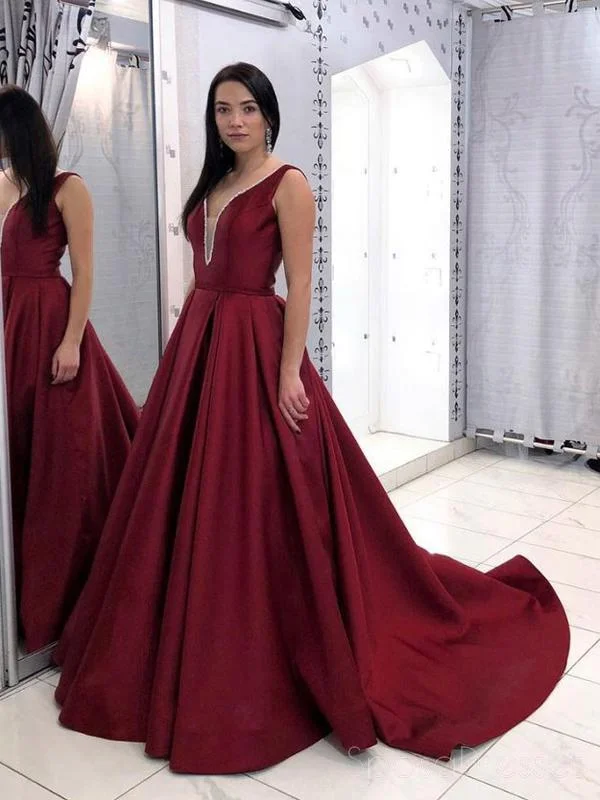 Deal Dash Sexy Backless Maroon Simple Long Evening Prom Dresses, Cheap Custom Party Prom Dresses, 18581