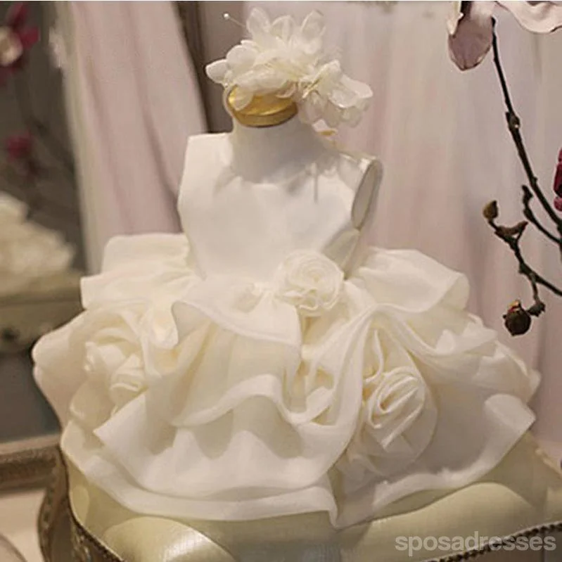 Midnight Sale Ivory Satin Sleeveless Cute Flower Girl Dresses With Bow, Cute Little Girl Dresses, FG042
