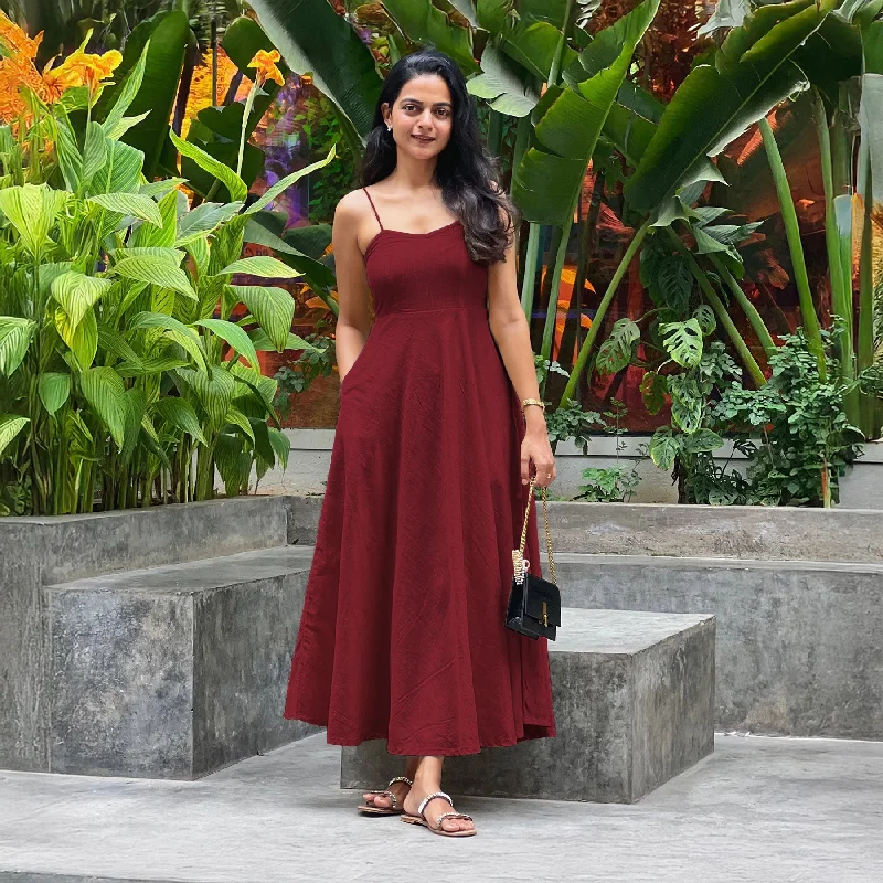 Bargain Blast Maroon 100% Cotton Flared Sundress
