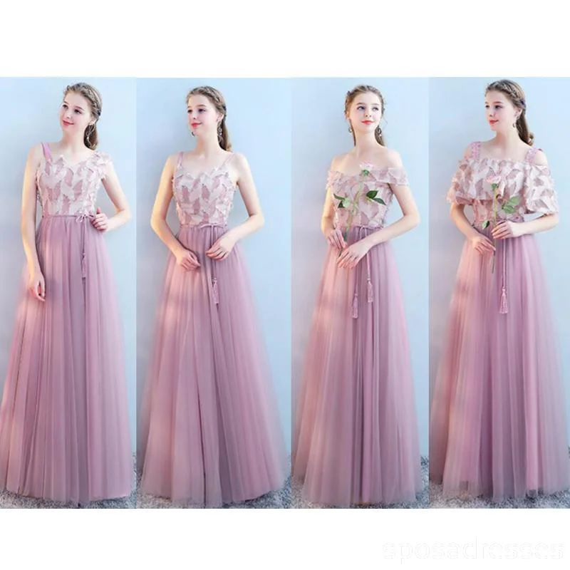 Unbeatable Prices Tulle Pink Long Mismatched Unique Cheap Bridesmaid Dresses Online, WG512