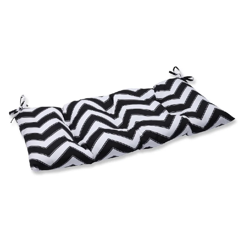 Closeout Pillow Perfect Outdoor Chevron Black/White Wrought Iron Loveseat Cushion