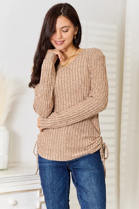 Deal Dash Drawstring Ribbed Long Sleeve T-Shirt
