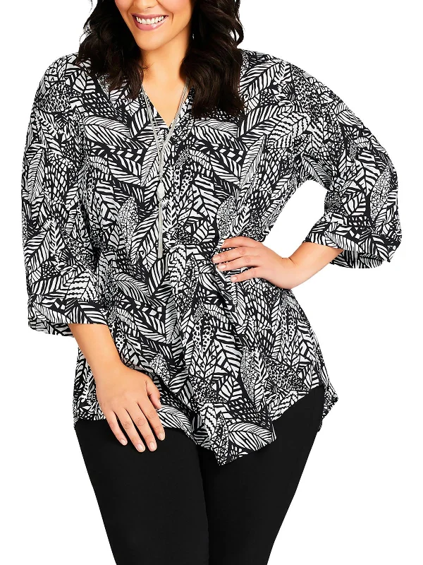 Price Slash Plus Womens Printed Split Neck Henley