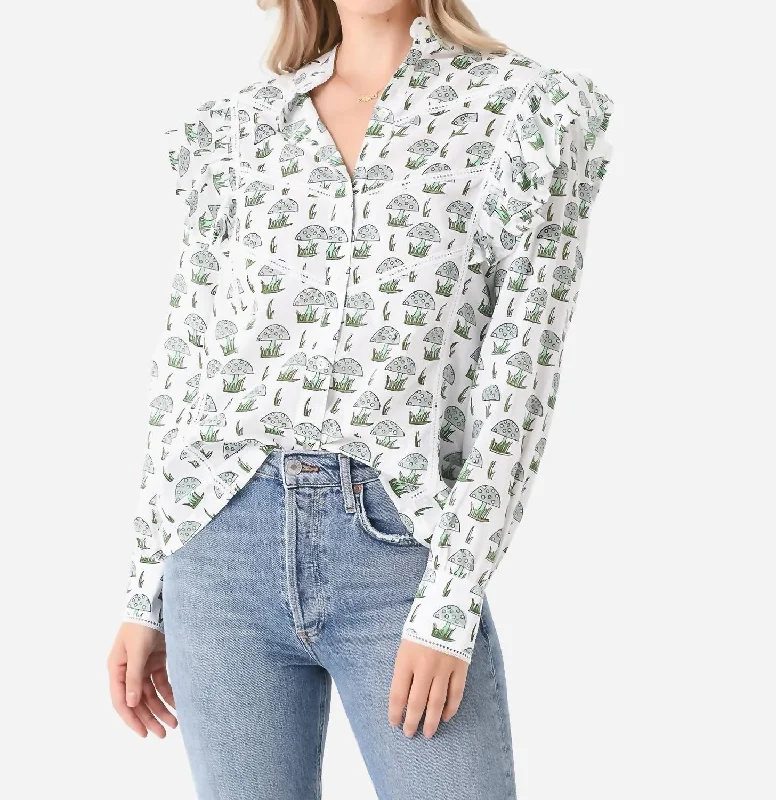 Take Advantage Shroom Long Sleeve Blouse In Green