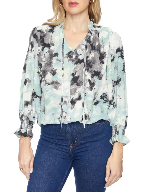 Final Clearance Womens Ruffled Smocked Cuff Blouse