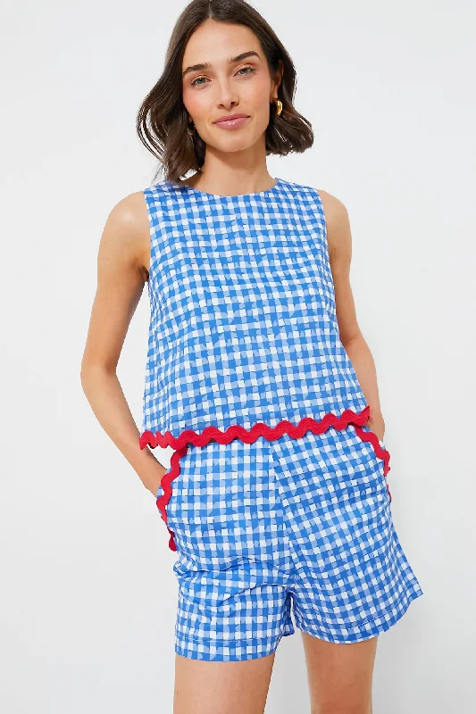 Deal of the Week Blue Gingham Sleeveless Short Set